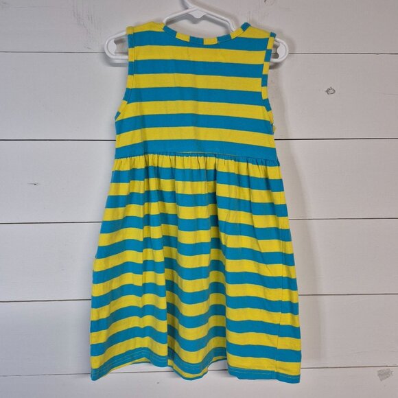 Girls Sleeveless Yellow & Blue Striped Tunic Dress With Ruffle By Flowersak Sz 6 - Picture 5 of 5